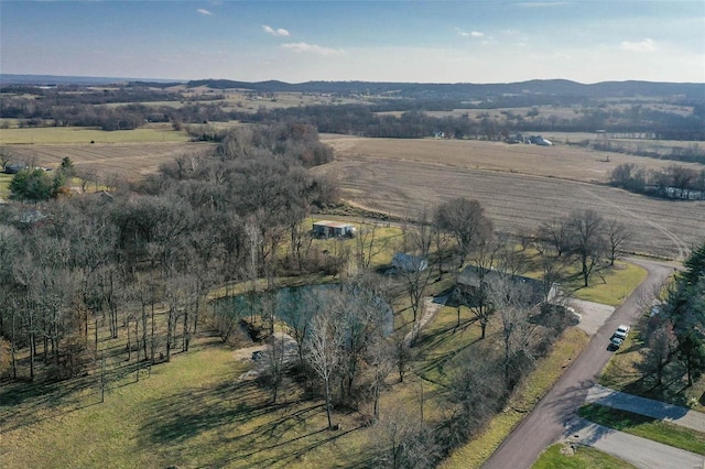 aerial view with a mountain view and a rural view