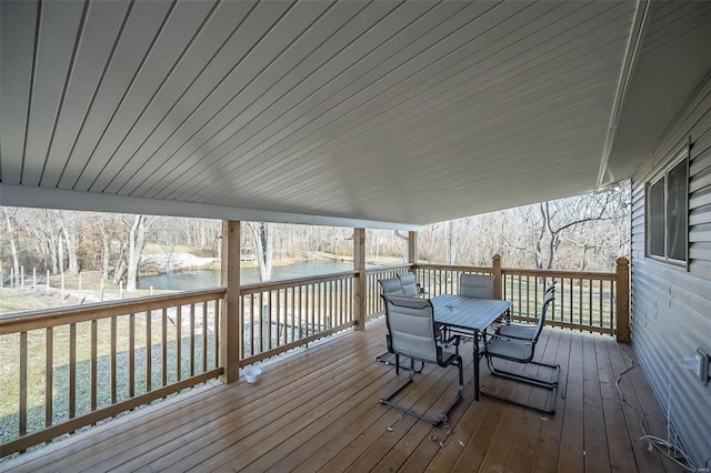 wooden deck with a water view