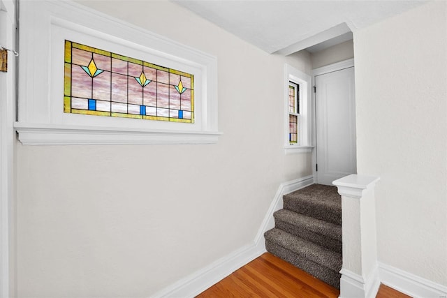 stairs featuring wood-type flooring