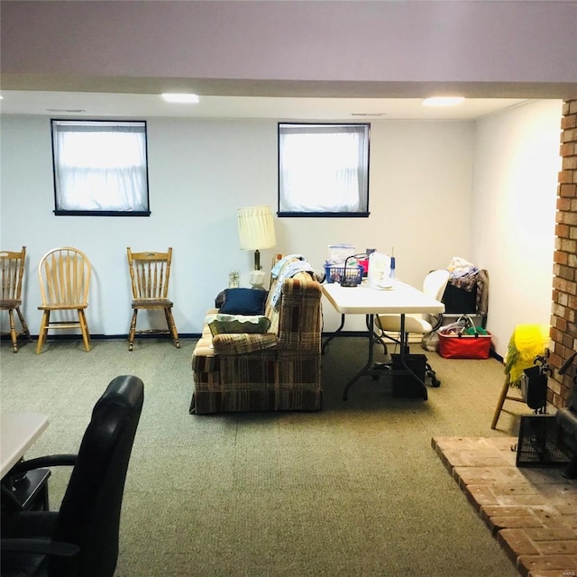 home office with carpet flooring and a wealth of natural light