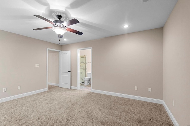 unfurnished room with carpet flooring and ceiling fan