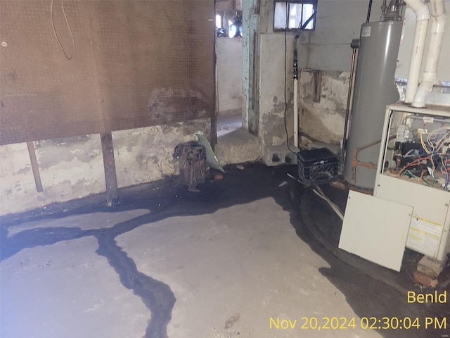 basement with water heater