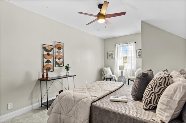 bedroom featuring baseboards, carpet flooring, and ceiling fan