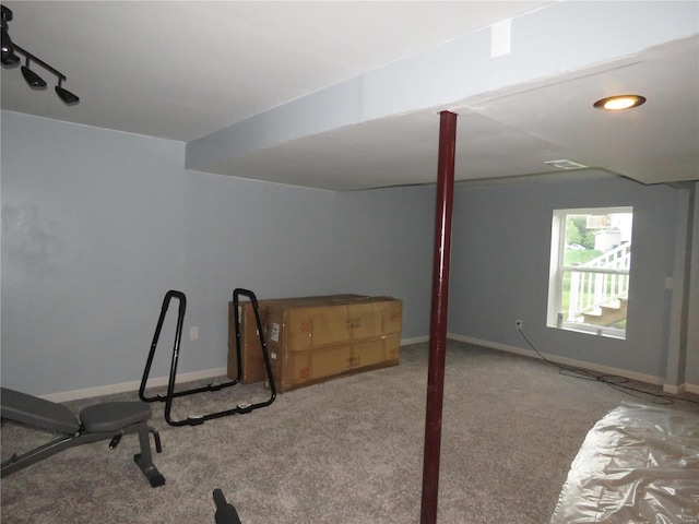 basement with light carpet