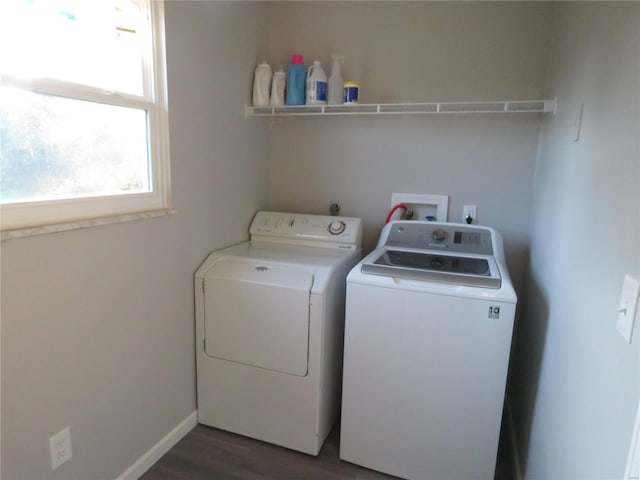 laundry room featuring independent washer and dryer and dark hardwood / wood-style floors