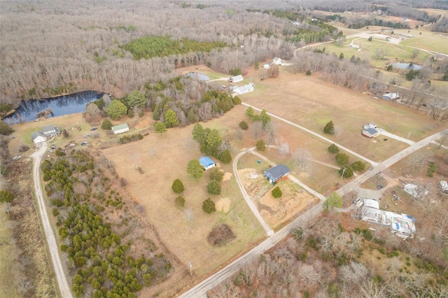 aerial view featuring a rural view and a water view