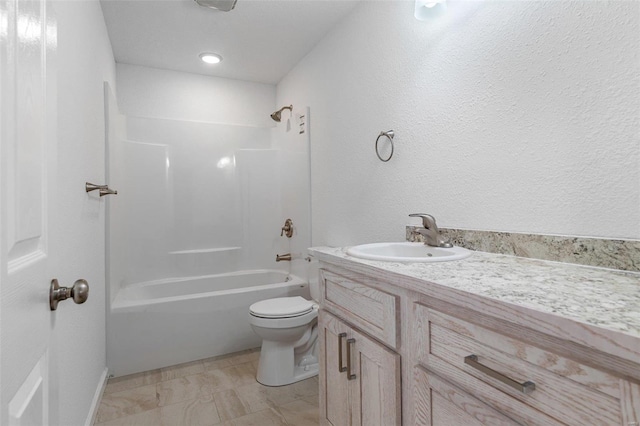 full bathroom with vanity, toilet, and shower / tub combination