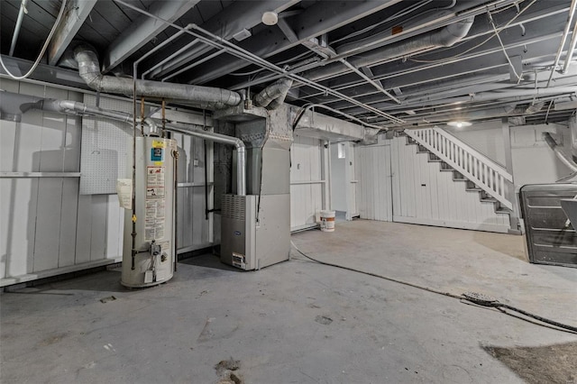 basement with heating unit and gas water heater