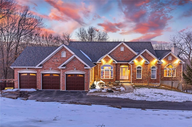 view of front of property with a garage