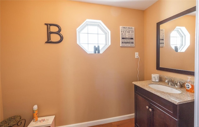 bathroom featuring hardwood / wood-style flooring, plenty of natural light, and vanity