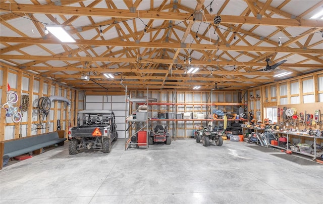 garage featuring a workshop area