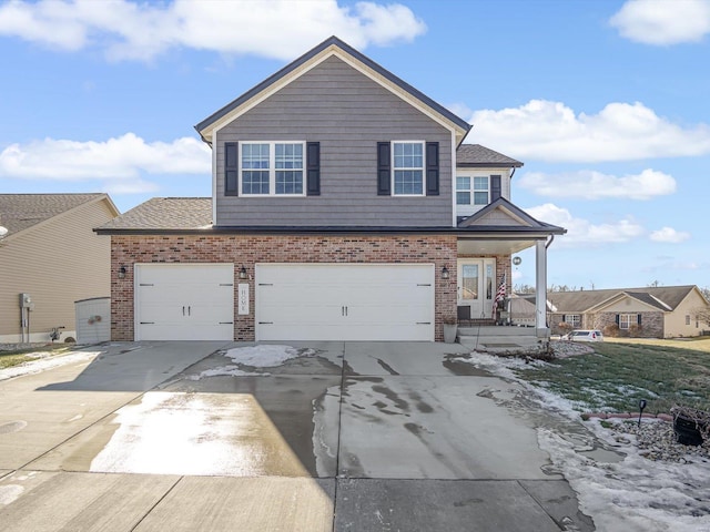 view of front property featuring a garage and covered porch