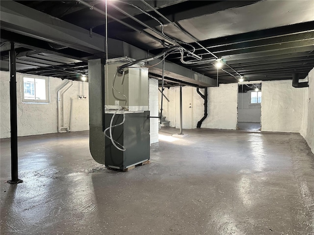 basement with heating unit