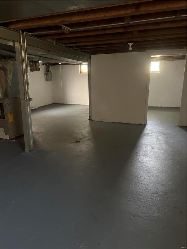 basement with heating unit