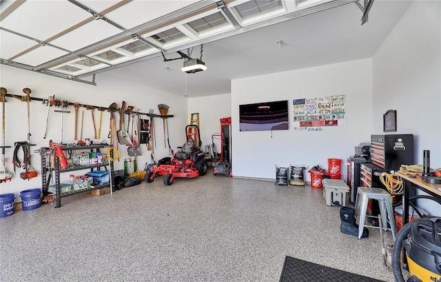 garage with a garage door opener