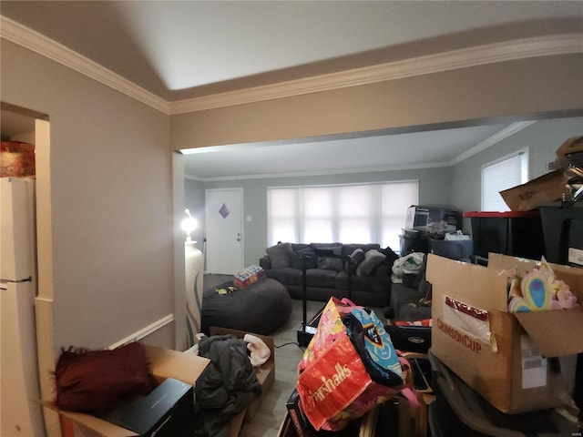 living room featuring ornamental molding