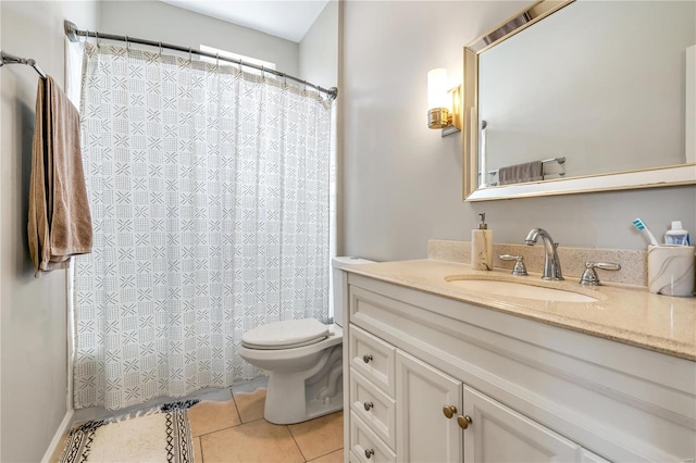 bathroom featuring tile patterned flooring, vanity, and toilet