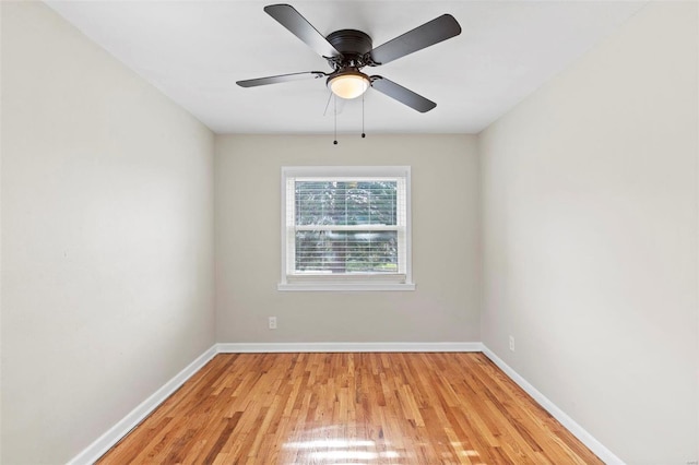 unfurnished room featuring ceiling fan and light hardwood / wood-style flooring