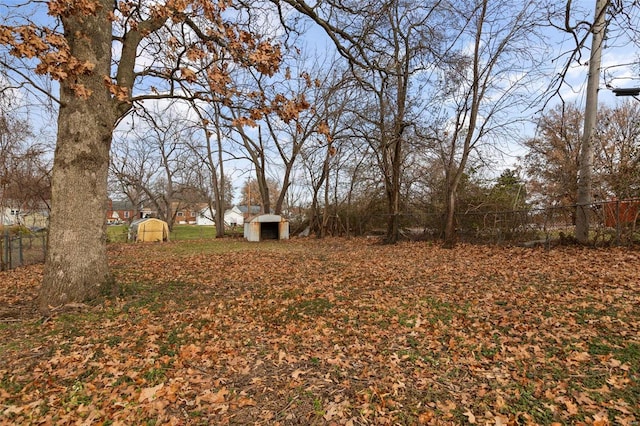 view of yard featuring a storage unit