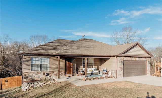 single story home with a garage and a front yard