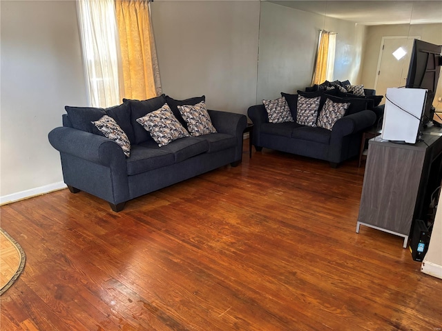 living room featuring dark hardwood / wood-style flooring