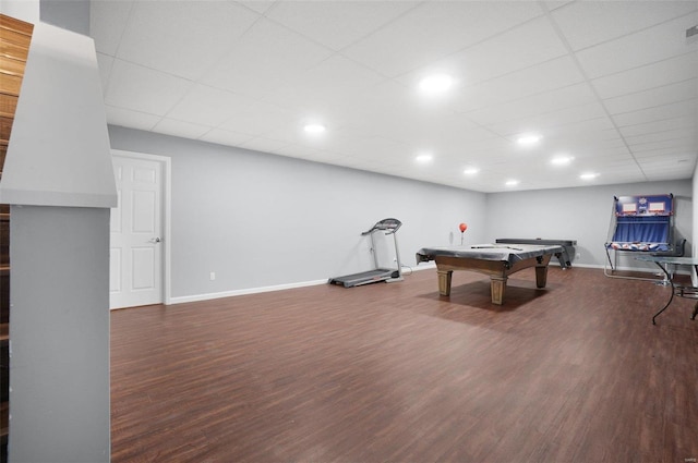 recreation room with billiards and wood-type flooring