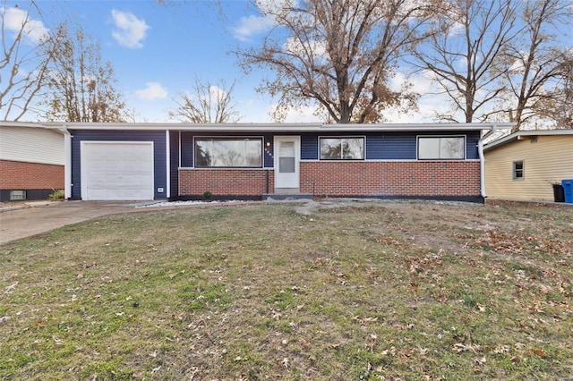 ranch-style house with a garage and a front yard