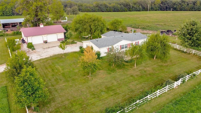 birds eye view of property featuring a rural view