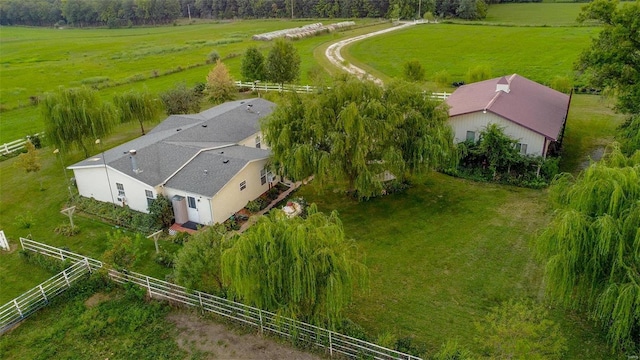 birds eye view of property featuring a rural view