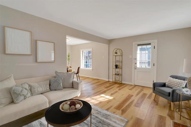 living room with a healthy amount of sunlight and light wood-type flooring