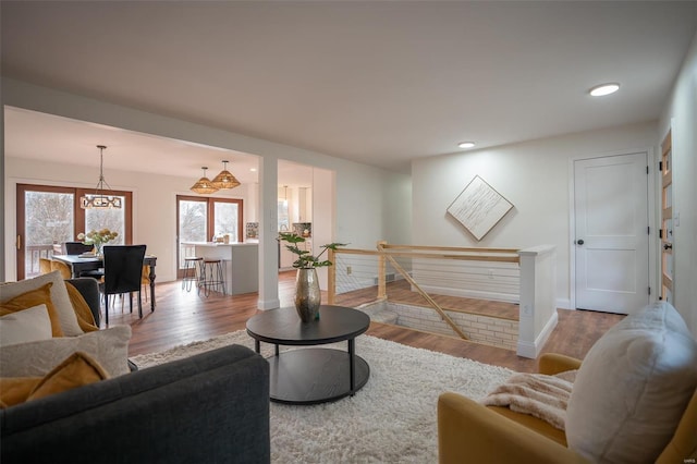 living room with hardwood / wood-style flooring