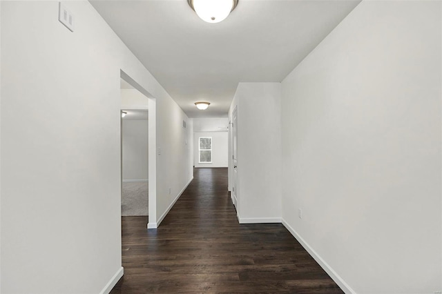 corridor featuring dark wood-type flooring