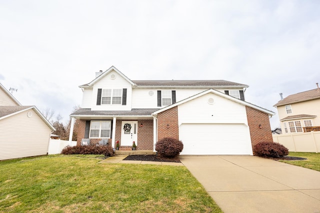 front of property featuring a front yard and a garage