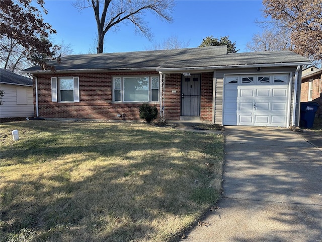 single story home with a front lawn and a garage