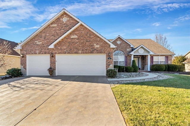 front facade featuring a front lawn and a garage