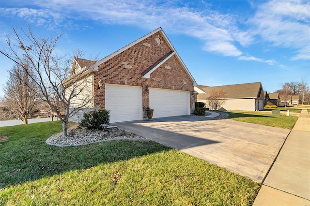 view of home's exterior with a garage and a yard