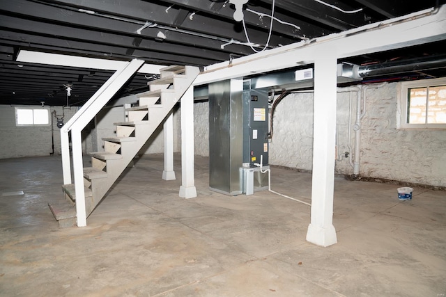 basement with heating unit