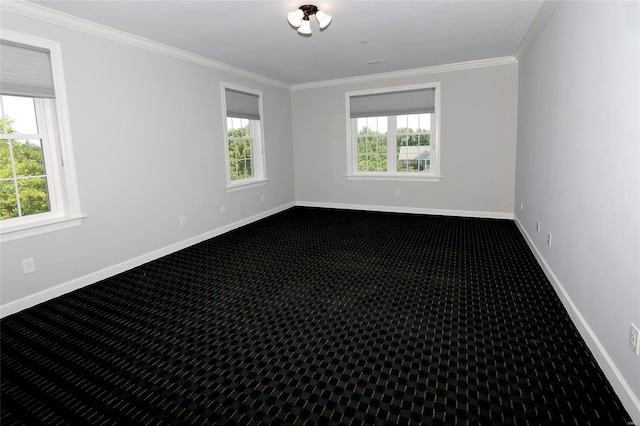 carpeted empty room with crown molding