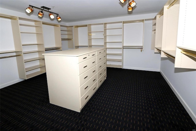 spacious closet with dark carpet