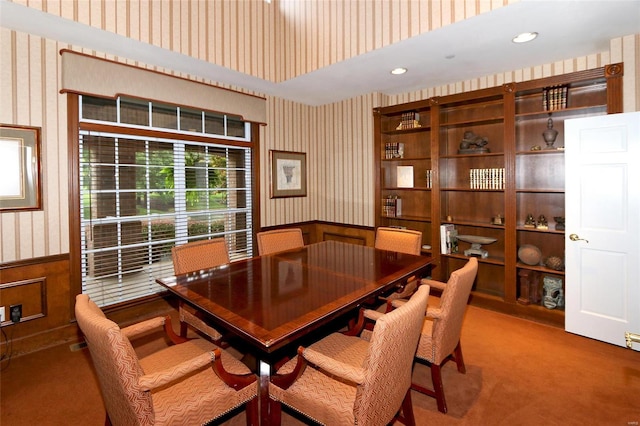 view of carpeted dining area