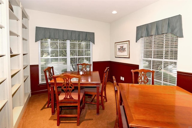 view of carpeted dining area