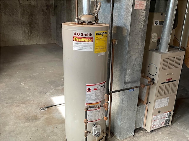 utilities with gas water heater and heating unit