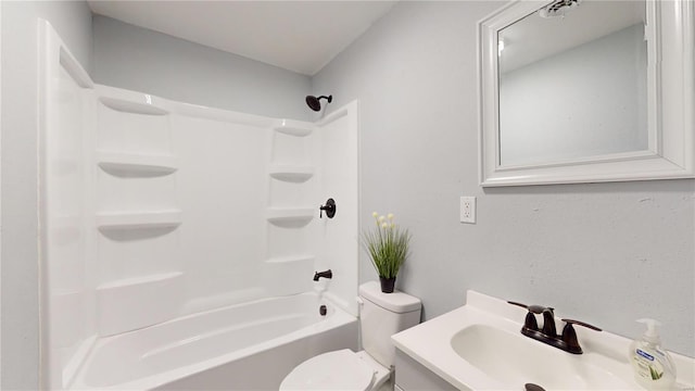 full bathroom with vanity, bathing tub / shower combination, and toilet