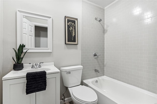 full bathroom with vanity, toilet, and tiled shower / bath