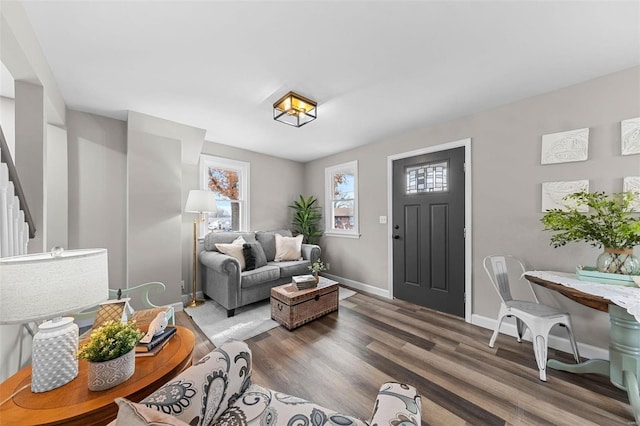 living room featuring dark hardwood / wood-style floors