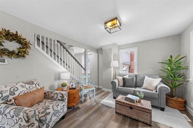 living room with hardwood / wood-style flooring