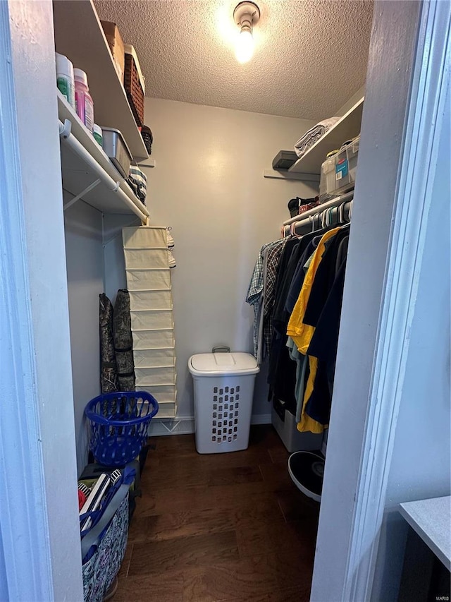 spacious closet with dark hardwood / wood-style floors