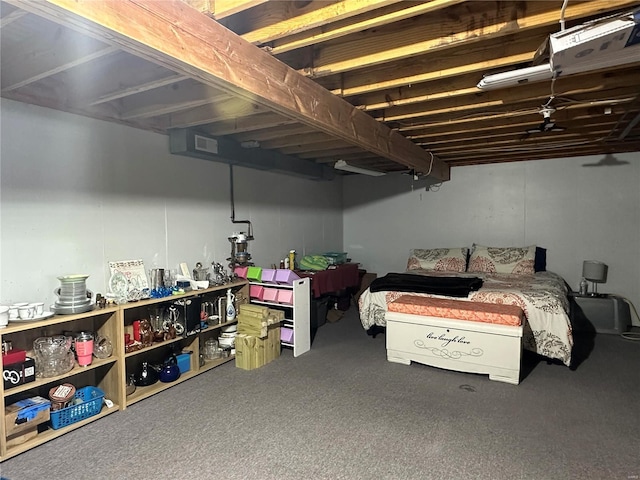 basement featuring carpet flooring