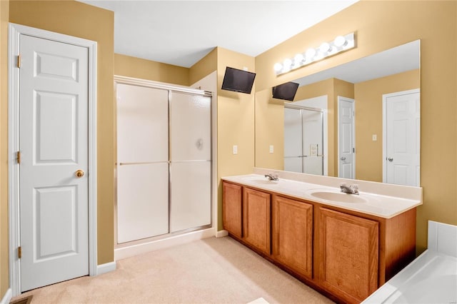 bathroom featuring vanity and walk in shower