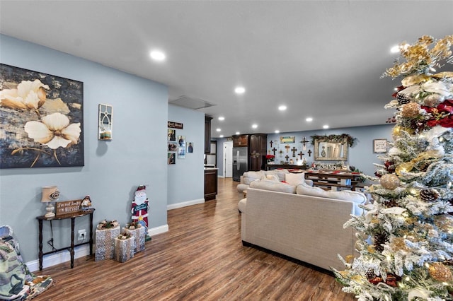 living room with dark wood-type flooring